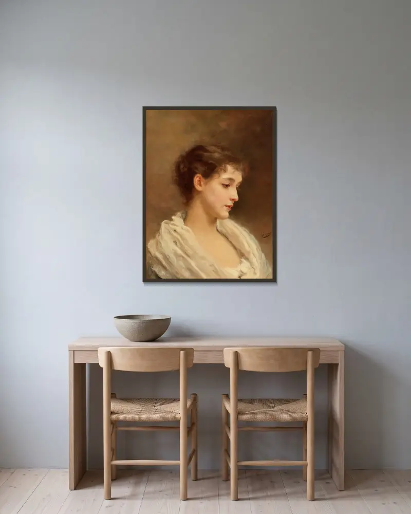 Porträtt av en ung flicka av Gustave Jean Jacquet inramad på en vägg