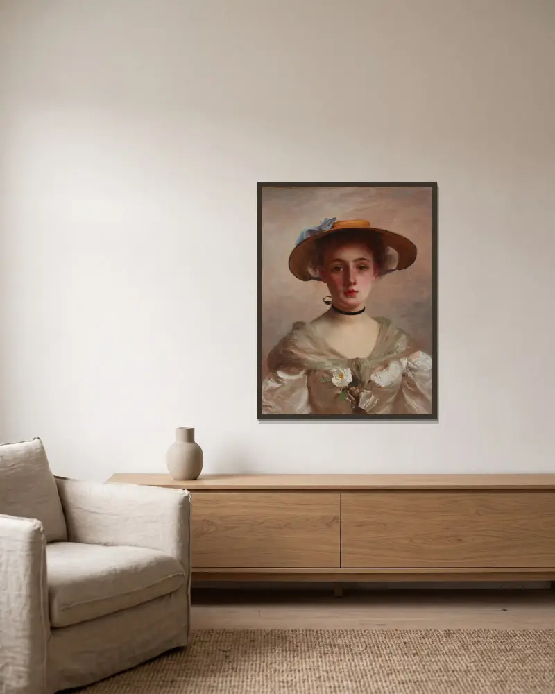 Porträtt av en ung kvinna av Gustave Jean Jacquet inramad på en vägg