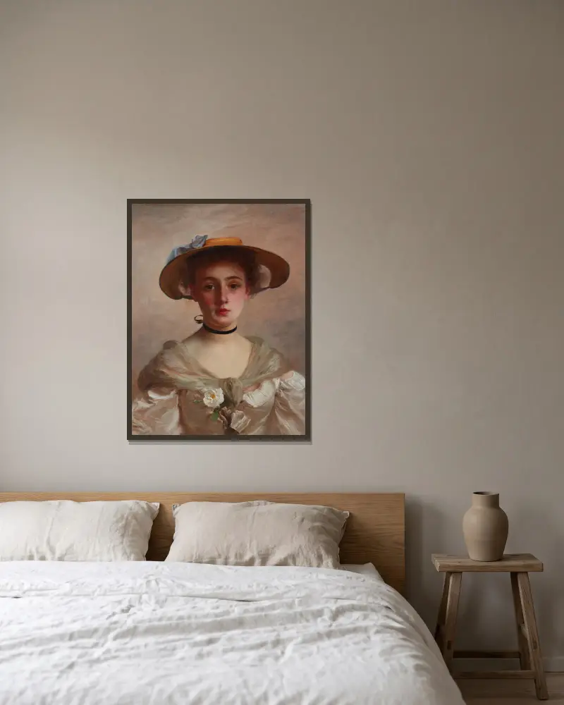 Porträtt av en ung kvinna av Gustave Jean Jacquet inramad på en vägg