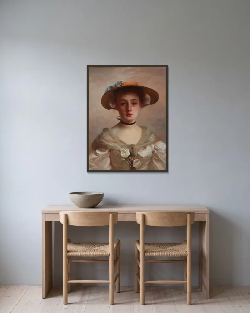 Porträtt av en ung kvinna av Gustave Jean Jacquet inramad på en vägg