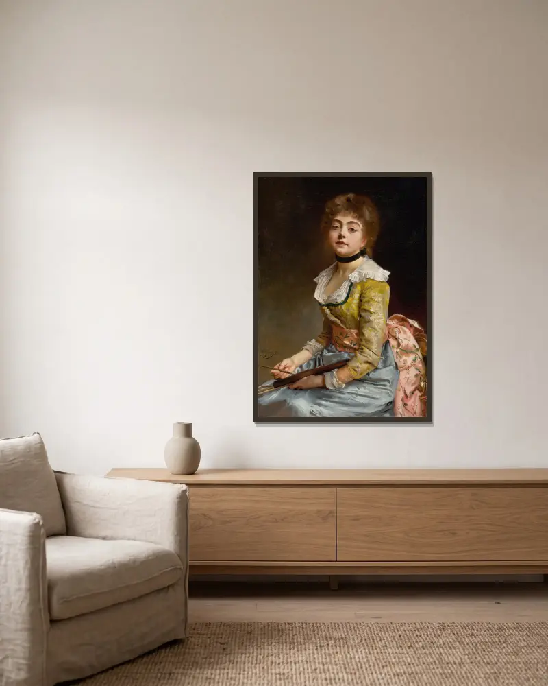 Porträtt av en konstnär av Gustave Jean Jacquet inramad på en vägg