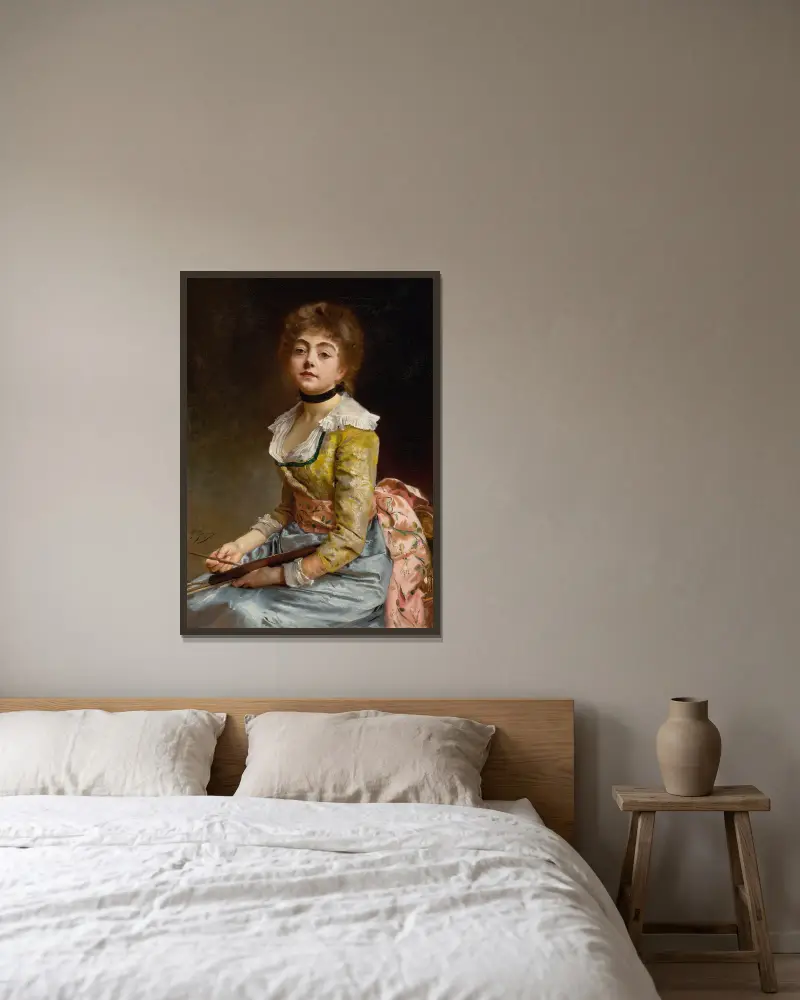 Porträtt av en konstnär av Gustave Jean Jacquet inramad på en vägg