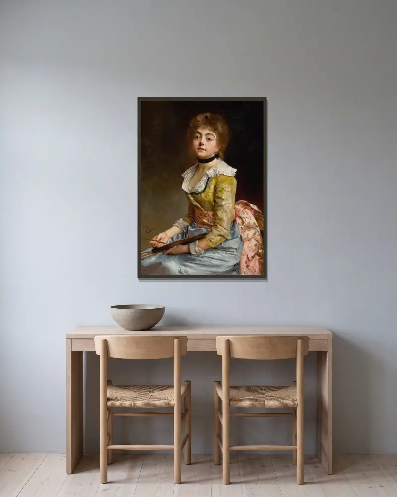Porträtt av en konstnär av Gustave Jean Jacquet inramad på en vägg