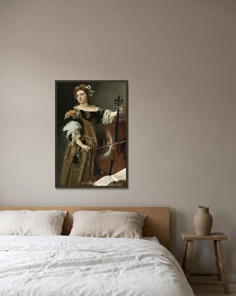 Cellista, Gustave Jean Jacquet v rámu na stěně