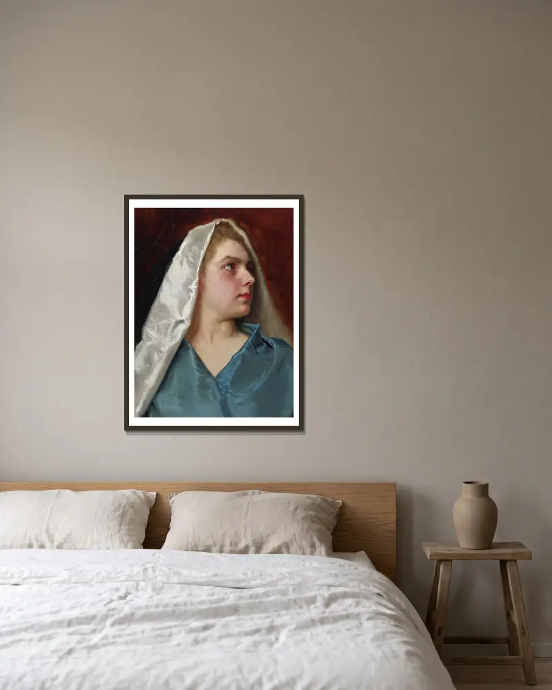 Kvinna med mantel av Gustave Jean Jacquet inramad på en vägg