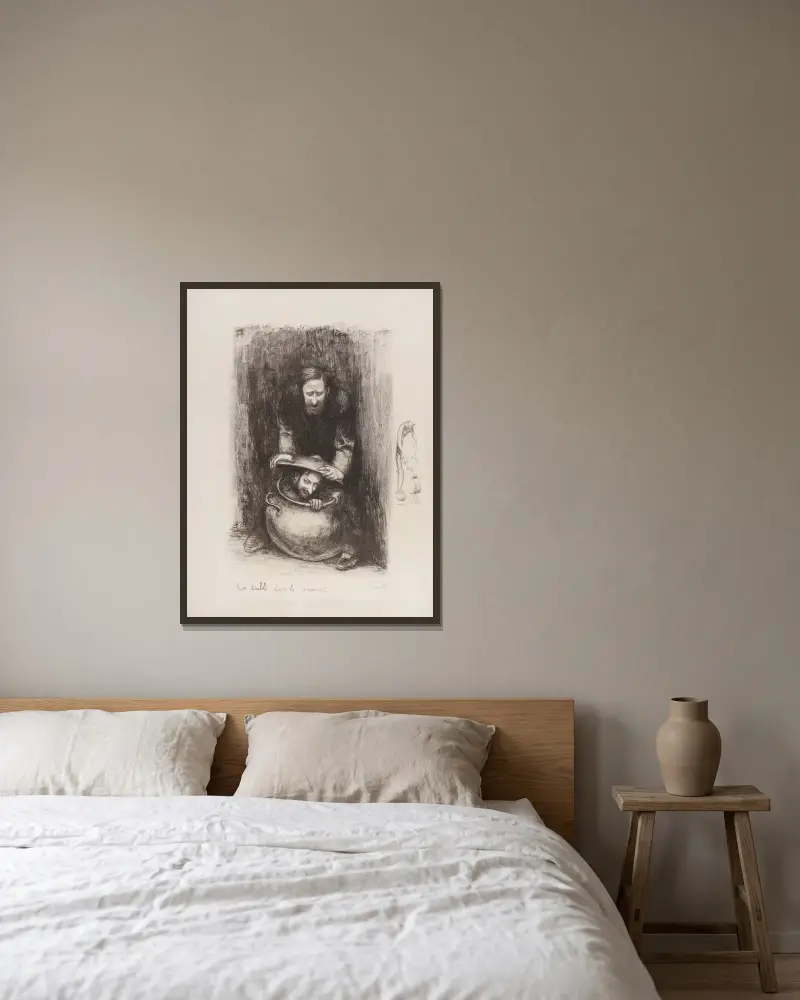 Der Teufel im Kochtopf von Jean Veber gerahmt an einer Wand