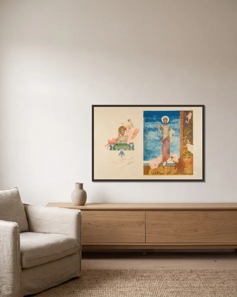 Thaïs – 2 illustrationsförslag till Jules Massenets partitur av Jean Veber inramad på en vägg
