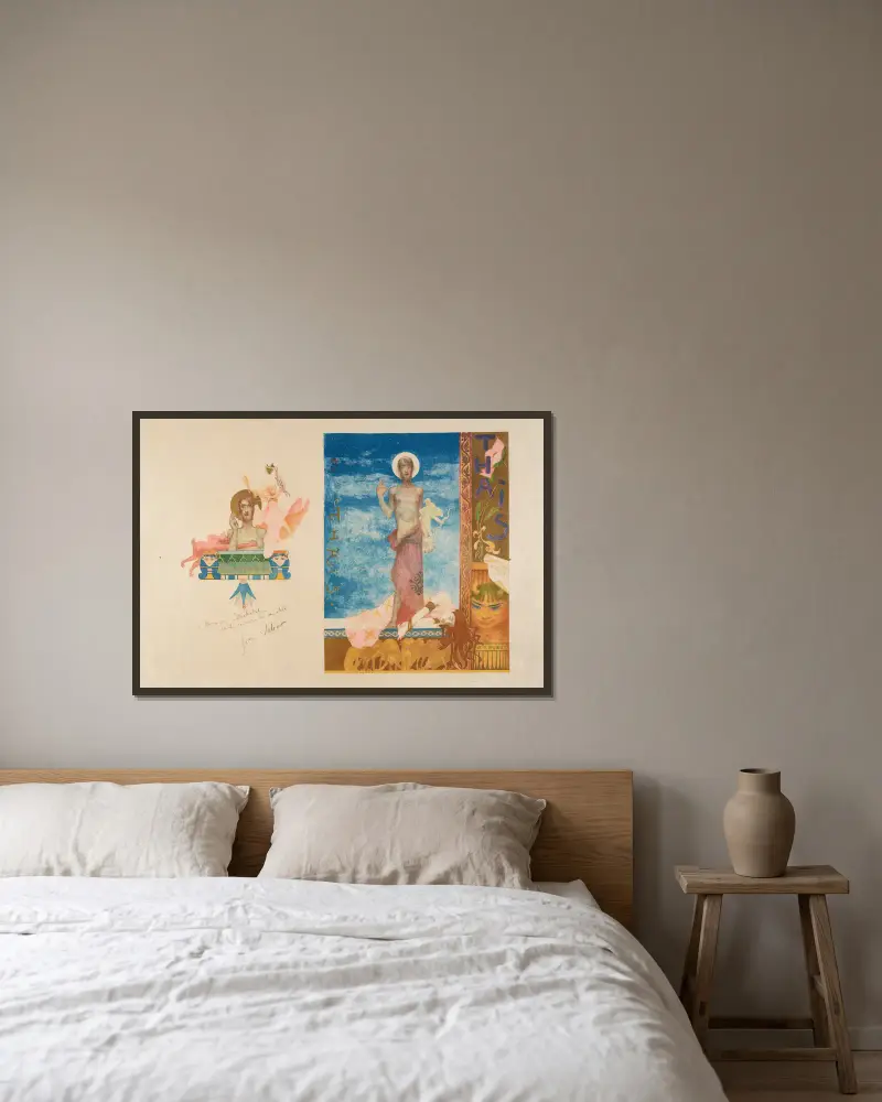 Thaïs – 2 illustrationsförslag till Jules Massenets partitur av Jean Veber inramad på en vägg