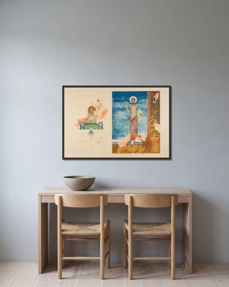 Thaïs – 2 illustrationsförslag till Jules Massenets partitur av Jean Veber inramad på en vägg
