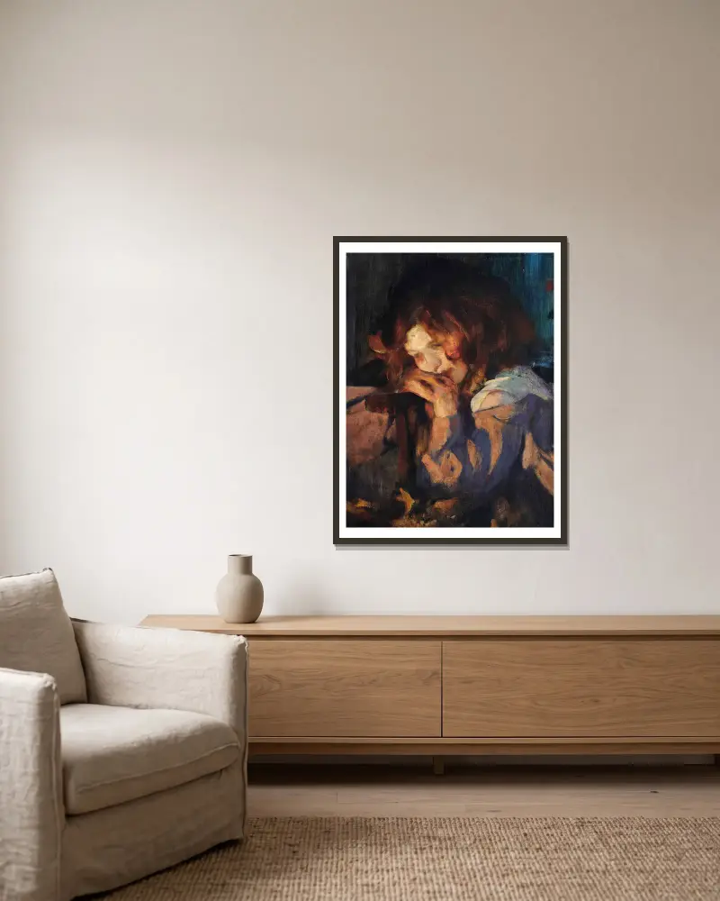 Kitty ve světle ohně, James Jebusa Shannon v rámu na stěně