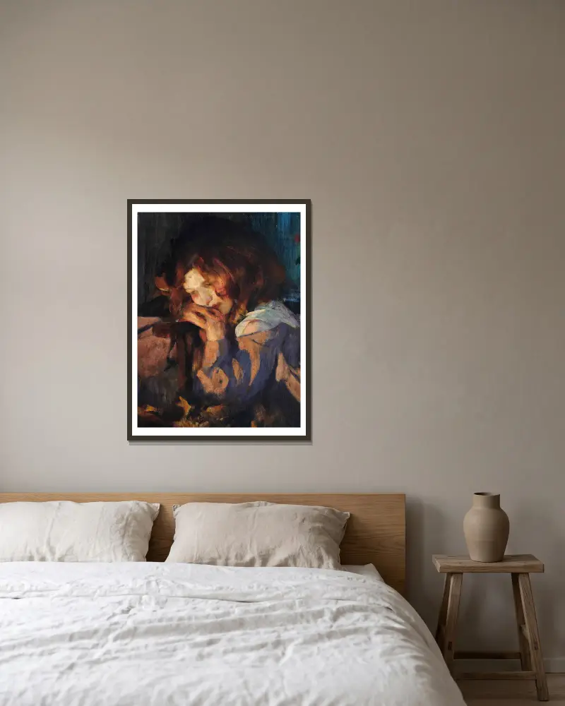 Kitty ve světle ohně, James Jebusa Shannon v rámu na stěně