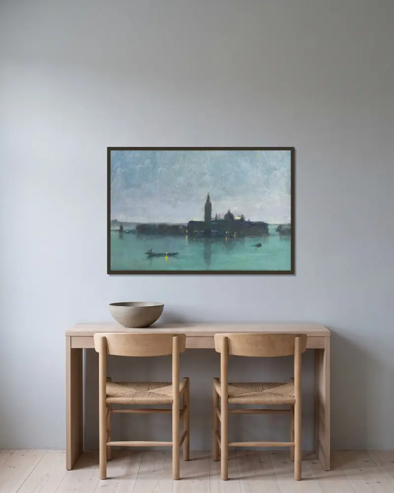San Giorgio Maggiore från lagunen i månsken, Venedig av James Jebusa Shannon inramad på en vägg