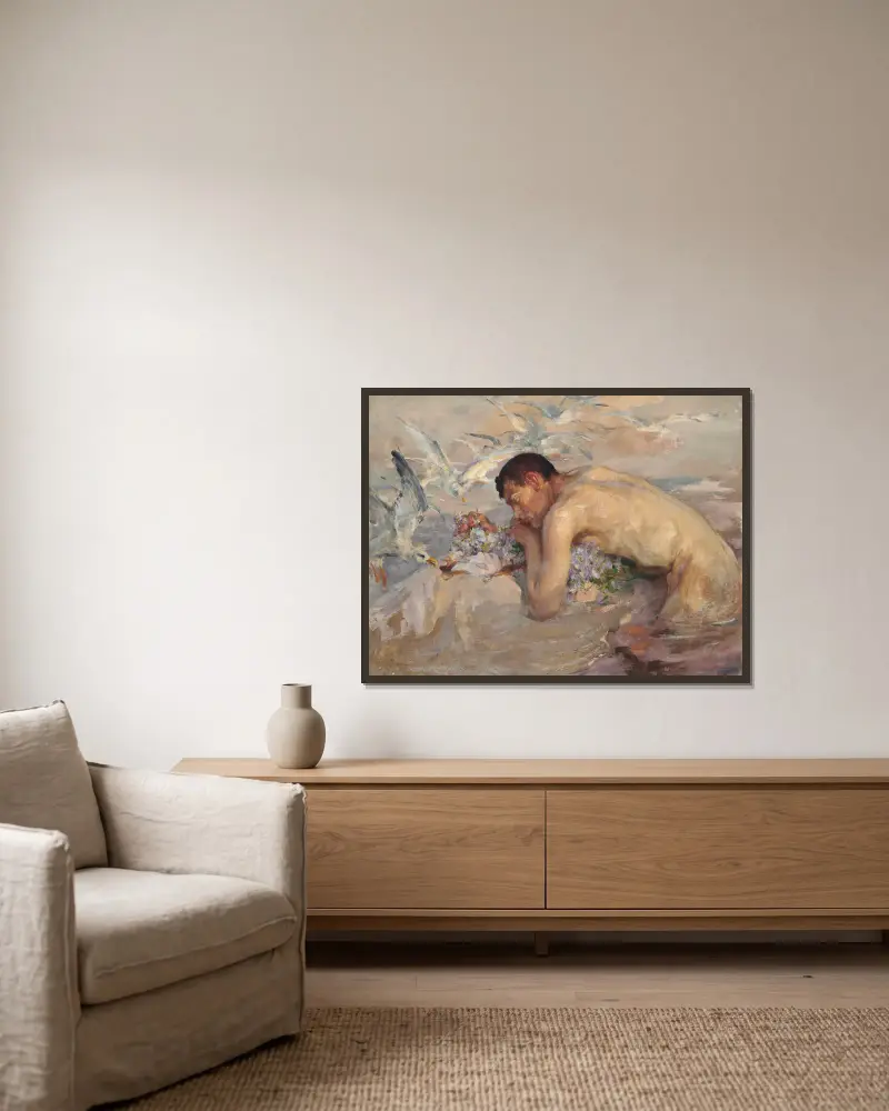 Der Wassermann und die Jungfrau von James Jebusa Shannon gerahmt an einer Wand