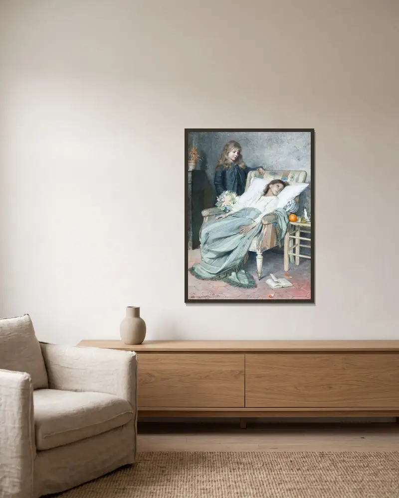 Der Genesende von Jenny Nyström gerahmt an einer Wand