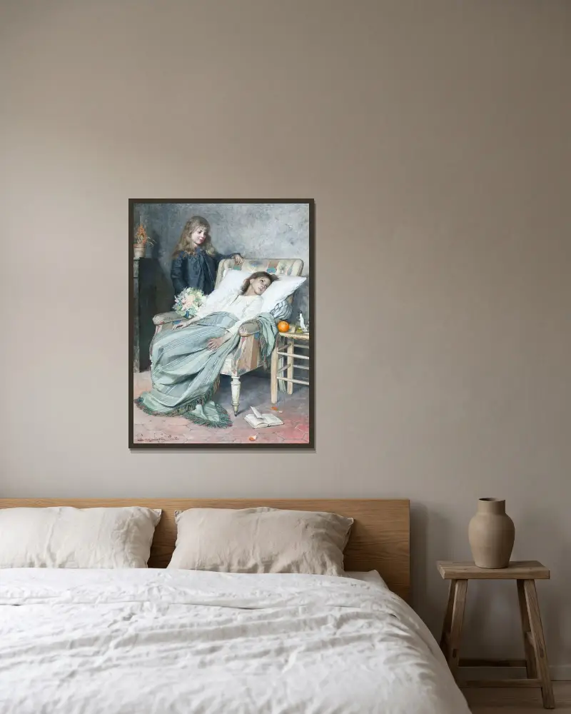 Der Genesende von Jenny Nyström gerahmt an einer Wand