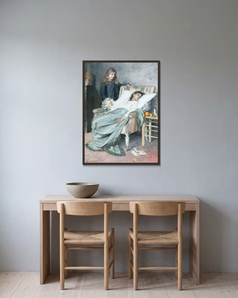 Der Genesende von Jenny Nyström gerahmt an einer Wand