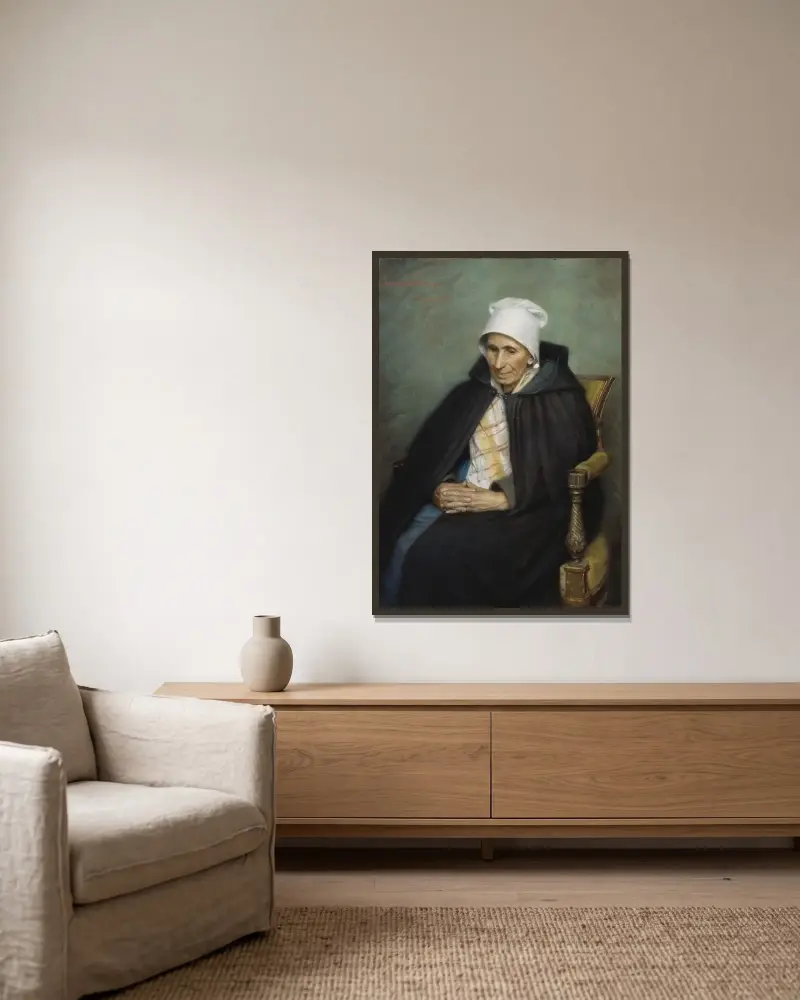 Alte französische Bäuerin von Jenny Nyström gerahmt an einer Wand