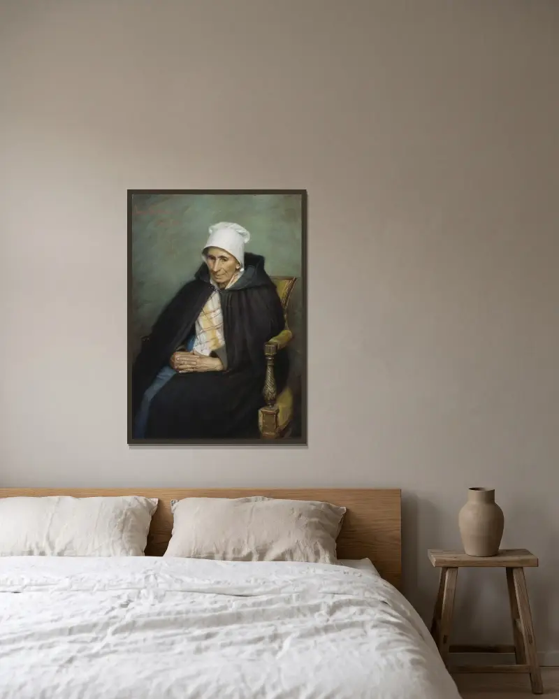 Alte französische Bäuerin von Jenny Nyström gerahmt an einer Wand