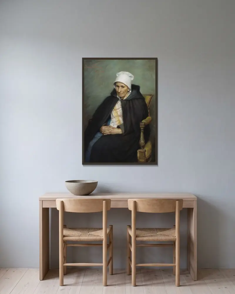 Alte französische Bäuerin von Jenny Nyström gerahmt an einer Wand