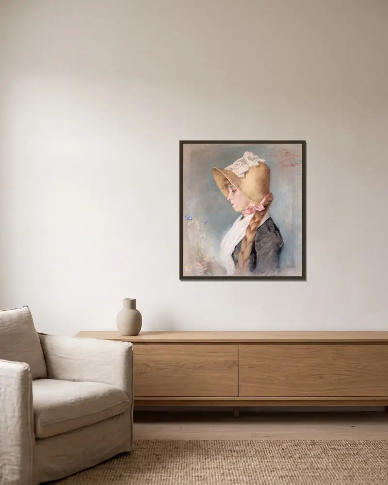 Damenbildnis von Jenny Nyström gerahmt an einer Wand