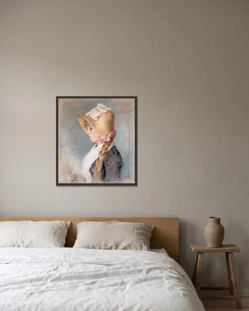 Damenbildnis von Jenny Nyström gerahmt an einer Wand