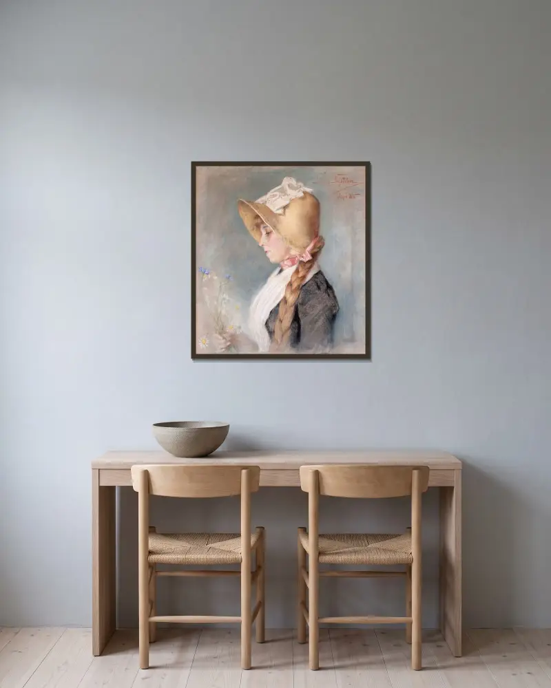 Damenbildnis von Jenny Nyström gerahmt an einer Wand