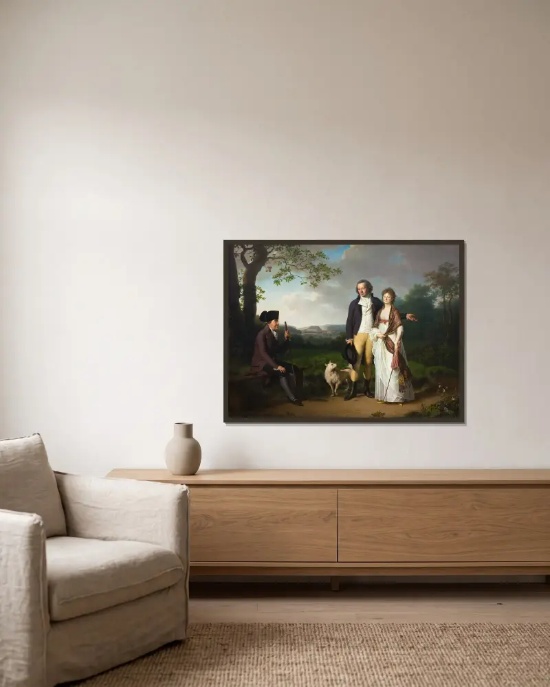Niels Ryberg mit seinem Sohn Johan Christian und seiner Schwiegertochter Engelke, geborene Falbe von Jens Juel gerahmt an einer Wand