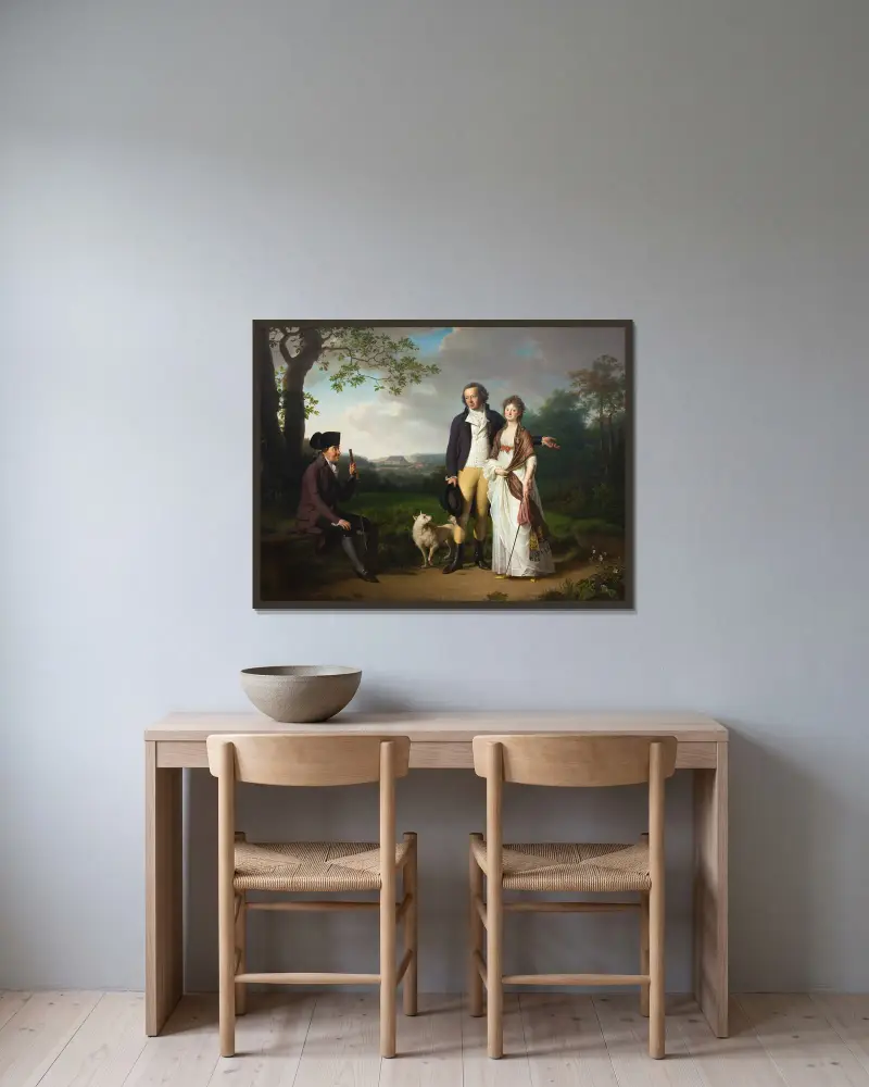 Niels Ryberg mit seinem Sohn Johan Christian und seiner Schwiegertochter Engelke, geborene Falbe von Jens Juel gerahmt an einer Wand