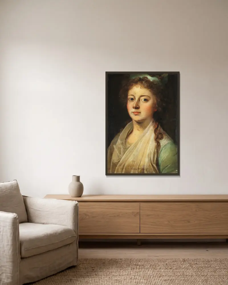 Porträtt av drottning Marie Sophie Frederikke av Jens Juel inramad på en vägg