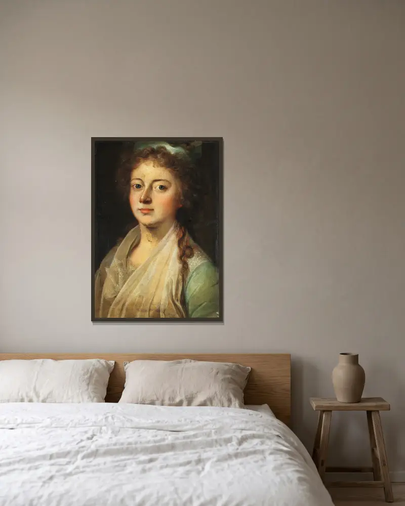 Porträtt av drottning Marie Sophie Frederikke av Jens Juel inramad på en vägg
