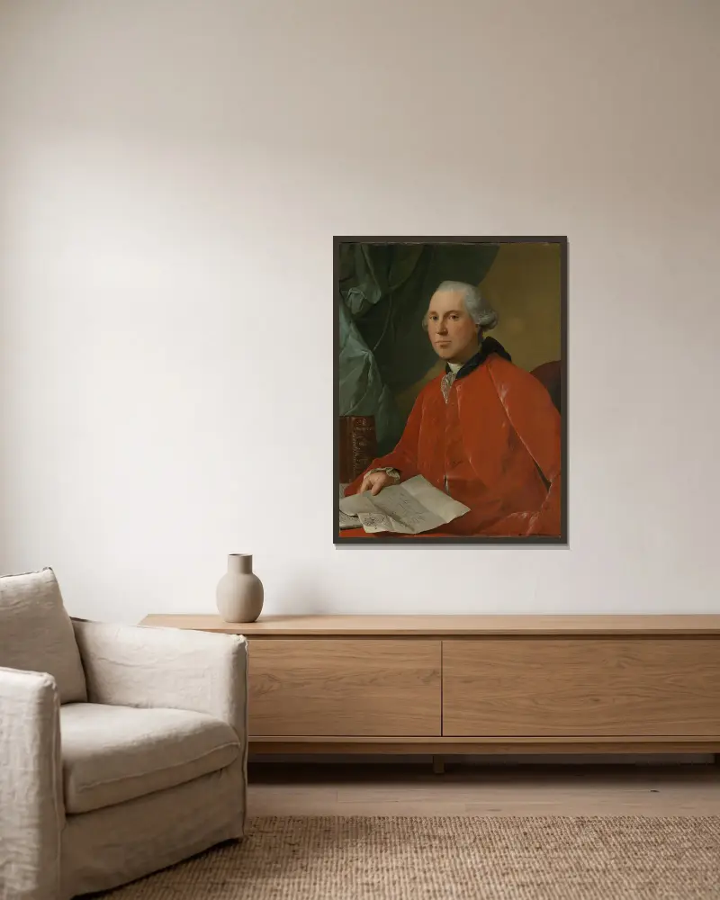 Porträtt av Lauritz Christian Steen av Jens Juel inramad på en vägg