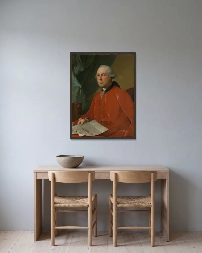 Porträtt av Lauritz Christian Steen av Jens Juel inramad på en vägg