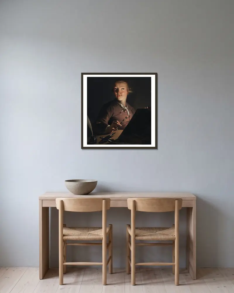 Autoportret przy świetle świecy, Jens Juel w ramie na ścianie