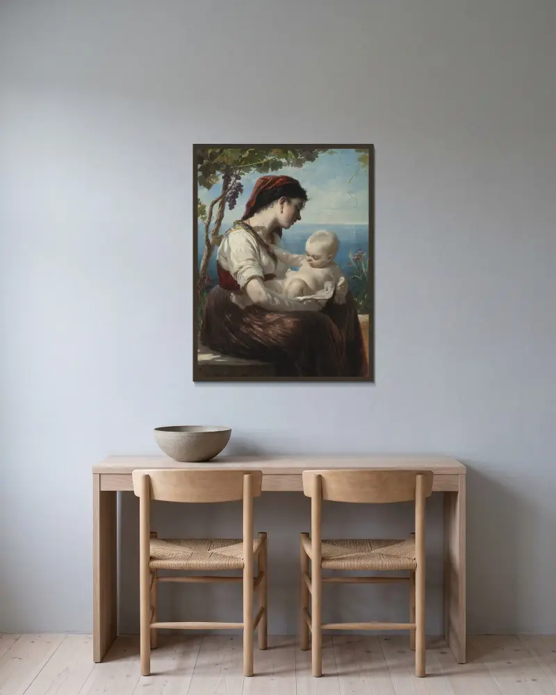Mladá matka a její dítě, Elisabeth Jerichau Baumann v rámu na stěně