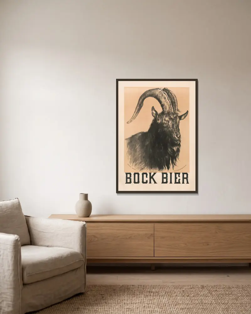 Bock Beer, mountain bock av Henry Jerome Schile inramad på en vägg