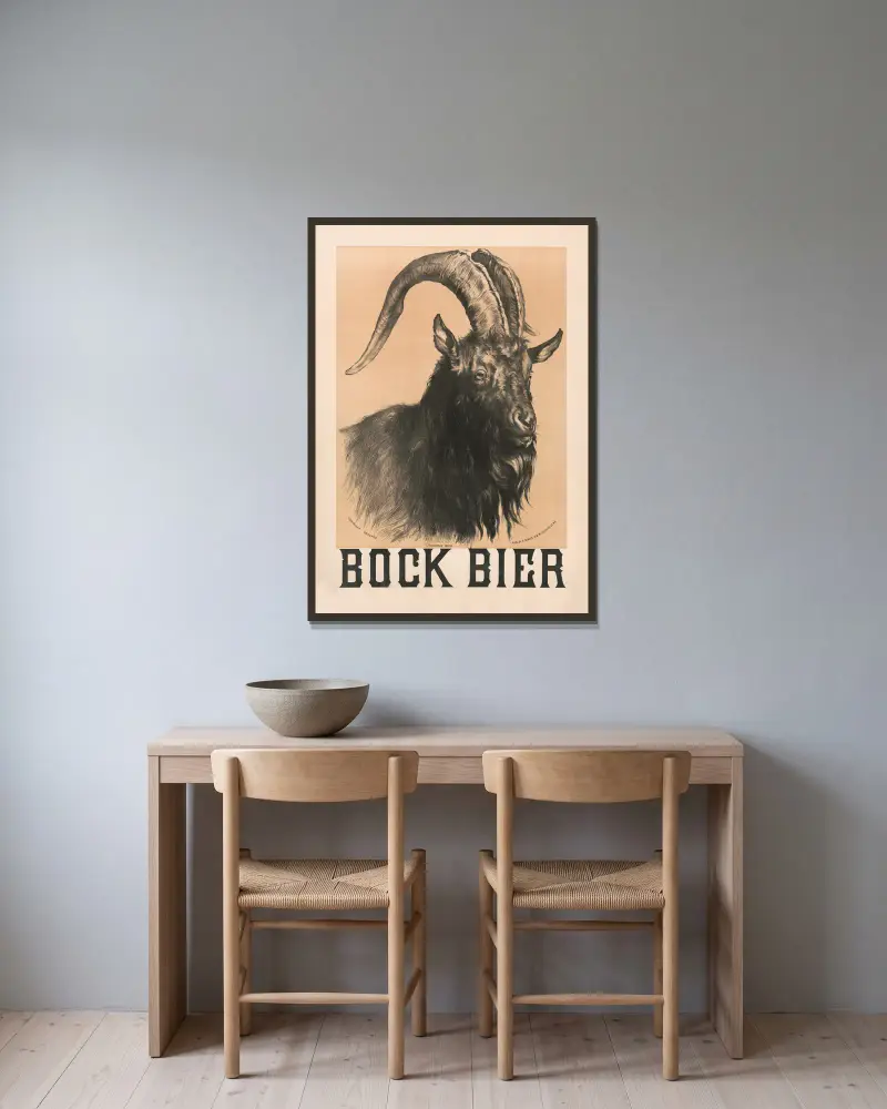 Bock Beer, mountain bock av Henry Jerome Schile inramad på en vägg