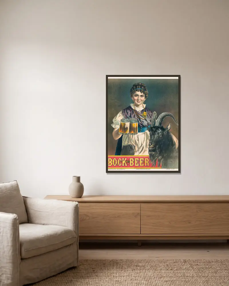 Bockbier, original bayerisches Biermädchen & Bock von Henry Jerome Schile gerahmt an einer Wand