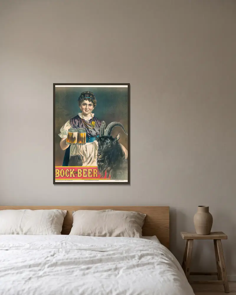 Bockbier, original bayerisches Biermädchen & Bock von Henry Jerome Schile gerahmt an einer Wand