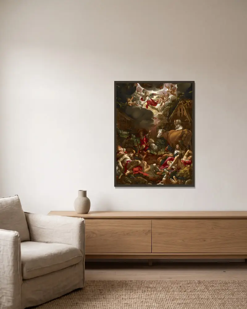 Verkündigung an die Hirten von Joachim Wtewael gerahmt an einer Wand