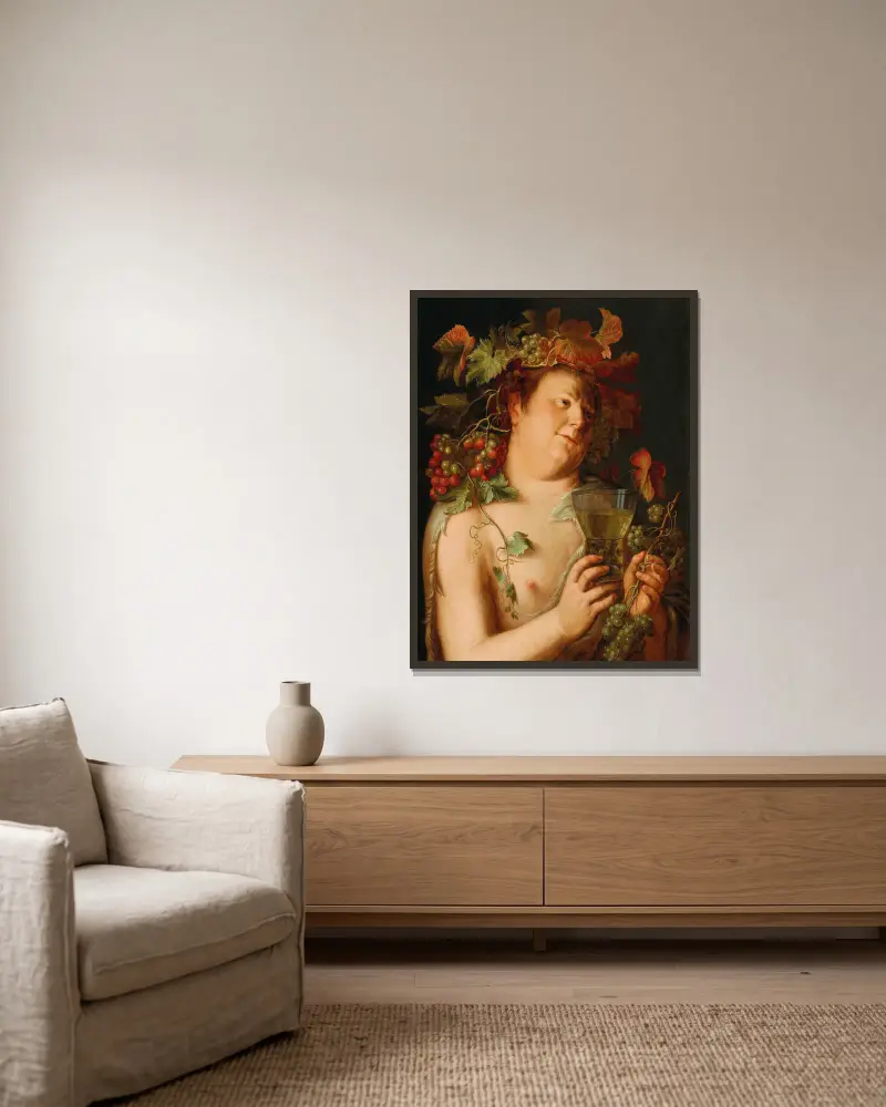 Bacchus av Joachim Wtewael inramad på en vägg