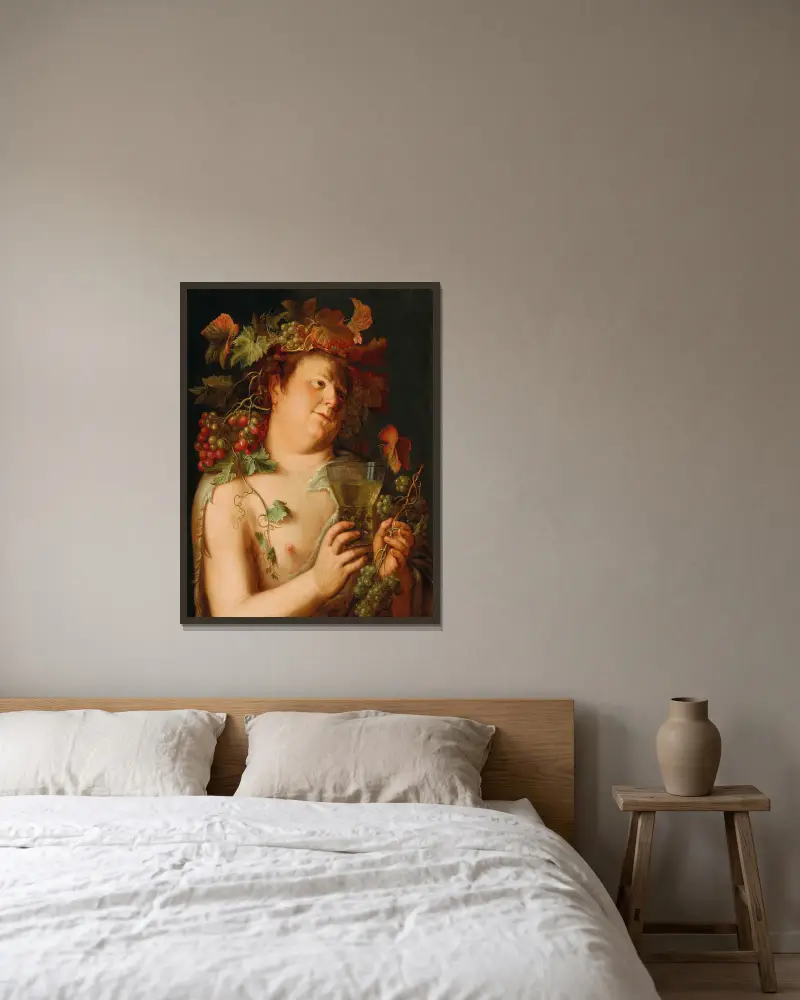 Bacchus av Joachim Wtewael inramad på en vägg