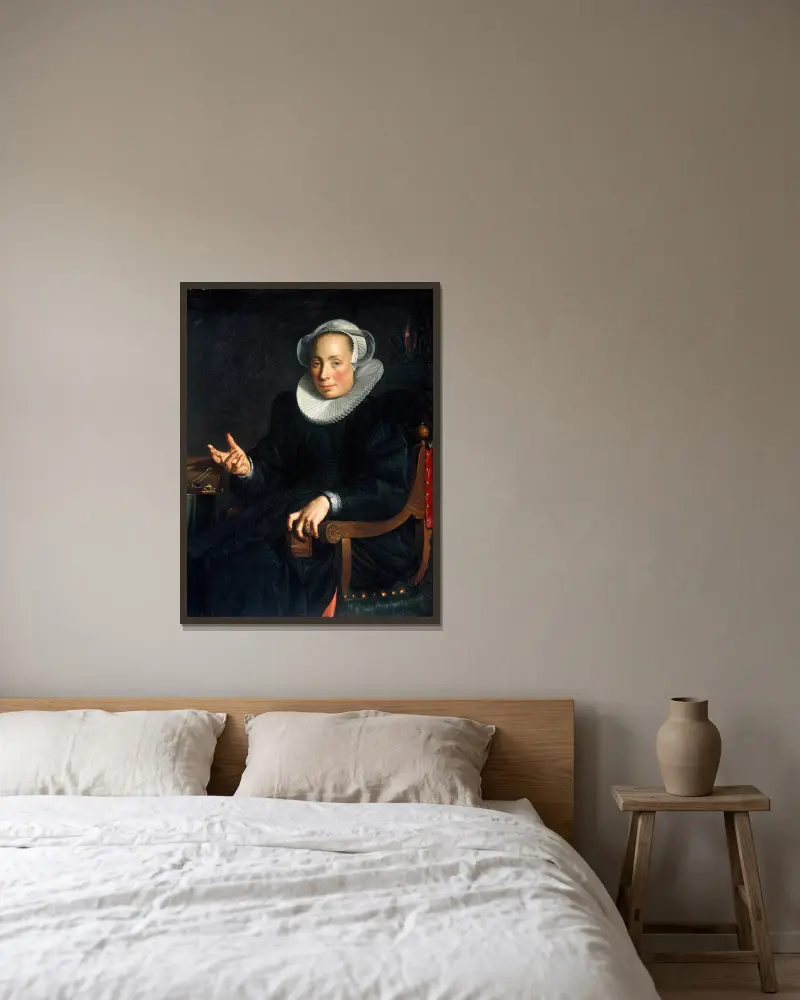 Porträtt av Christina Wtewael van Halen av Joachim Wtewael inramad på en vägg