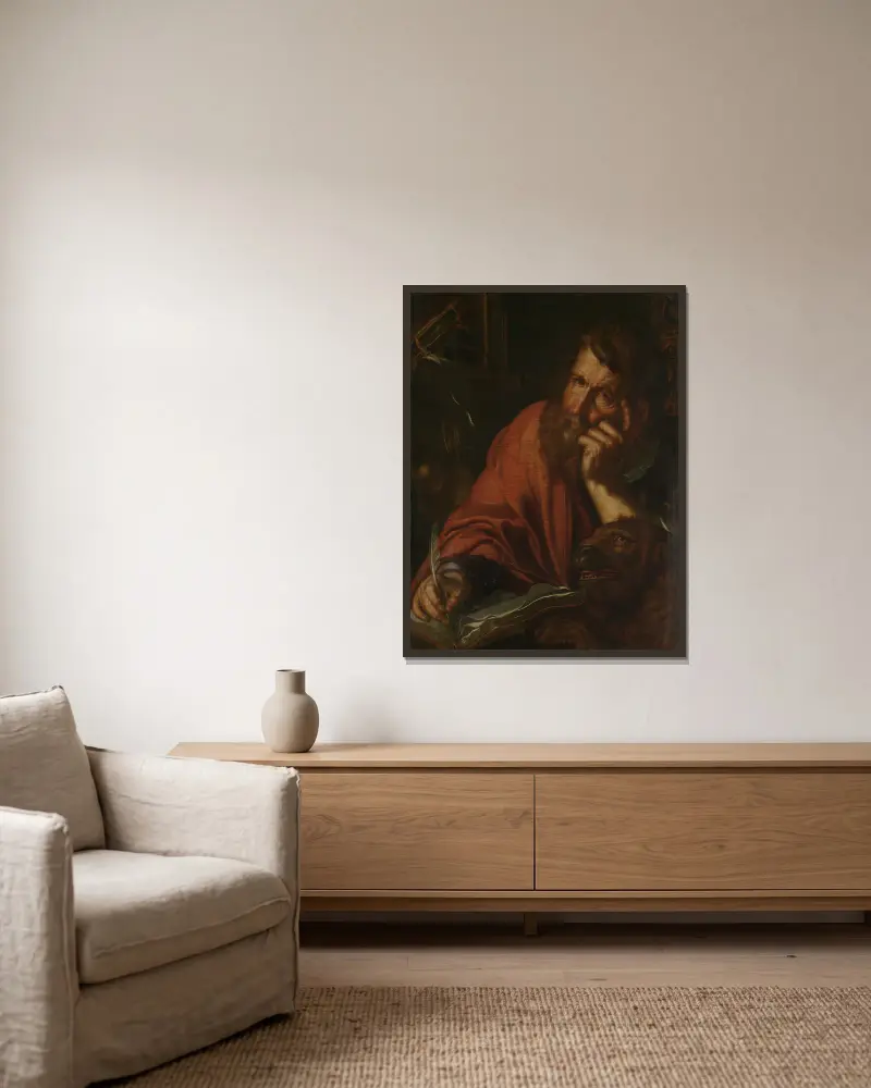 Der Evangelist Markus von Joachim Wtewael gerahmt an einer Wand
