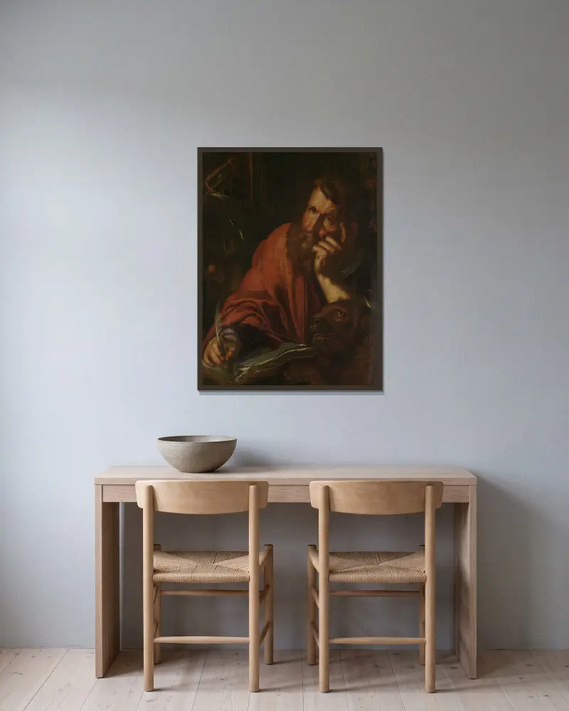 Der Evangelist Markus von Joachim Wtewael gerahmt an einer Wand