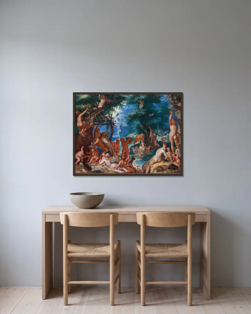 The Golden Age av Joachim Wtewael inramad på en vägg