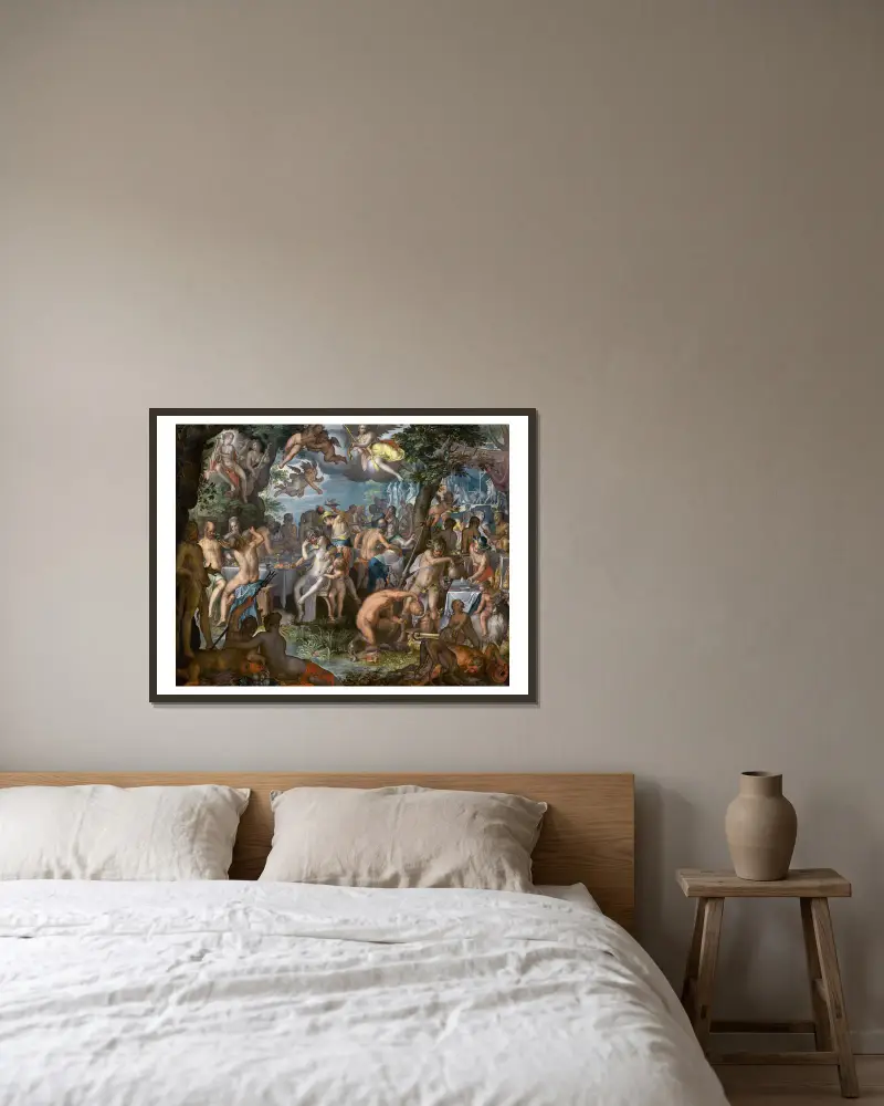 Peleus och Thetis bröllop av Joachim Wtewael inramad på en vägg