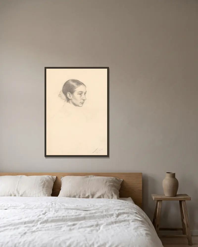 Porträtt av Suzette Kathrine Skovgaard (gift Holten) av Joakim Skovgaard inramad på en vägg