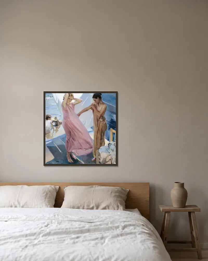 Po kąpieli, Walencja, Joaquín Sorolla w ramie na ścianie