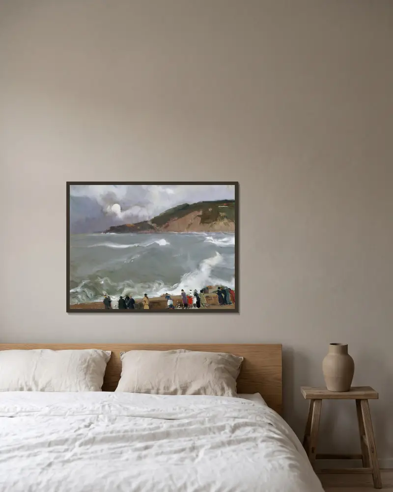 Wellenbrecher, San Sebastián von Joaquín Sorolla gerahmt an einer Wand