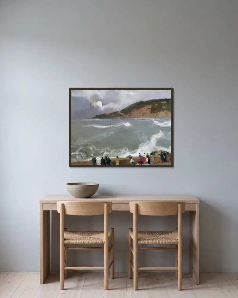 Wellenbrecher, San Sebastián von Joaquín Sorolla gerahmt an einer Wand